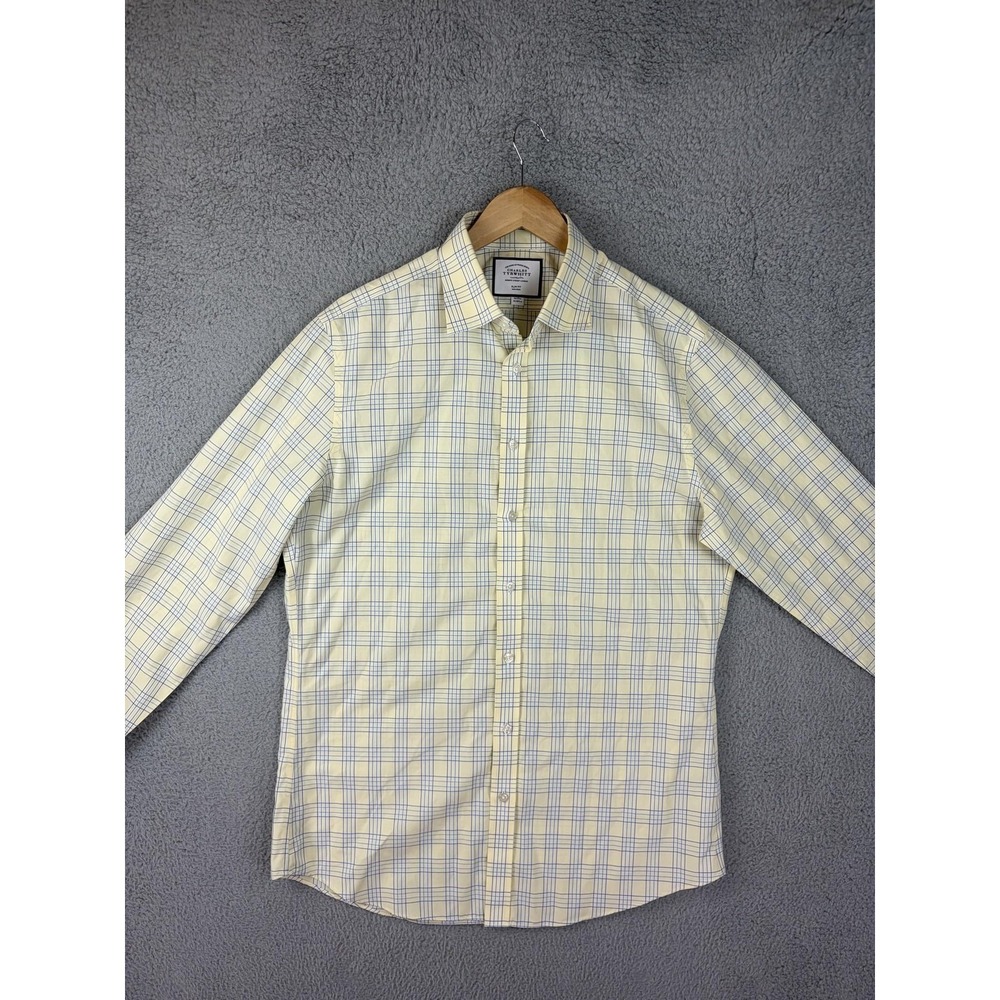 Charles Tyrwhitt Shirt Mens 16 34/35 Yellow Check Slim Fit Non Iron Long Sleeve - Picture 2 of 7